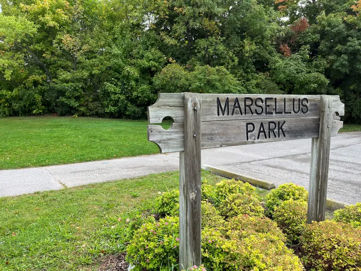 Wooden Marcellus Park sign