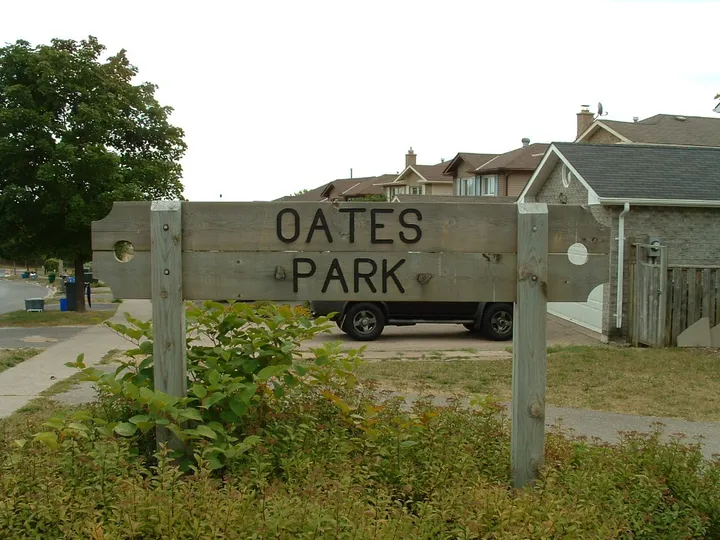 Ground-level view of Oates Park